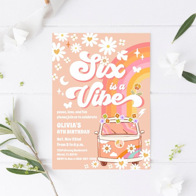 Invitación Retro Hippie 6th Birthday Invitation (Subido por el creador)