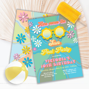 Invitación Retro Hippie 70's 60's Daisy Pool Party Birthday I