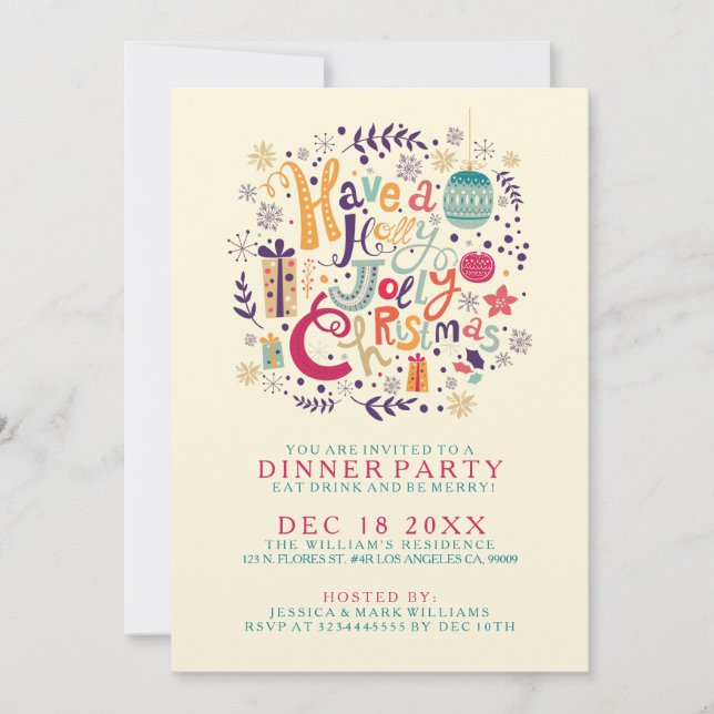 Invitación Retro Holly Jolly Colorful Navidades Diner Invitan (Anverso)