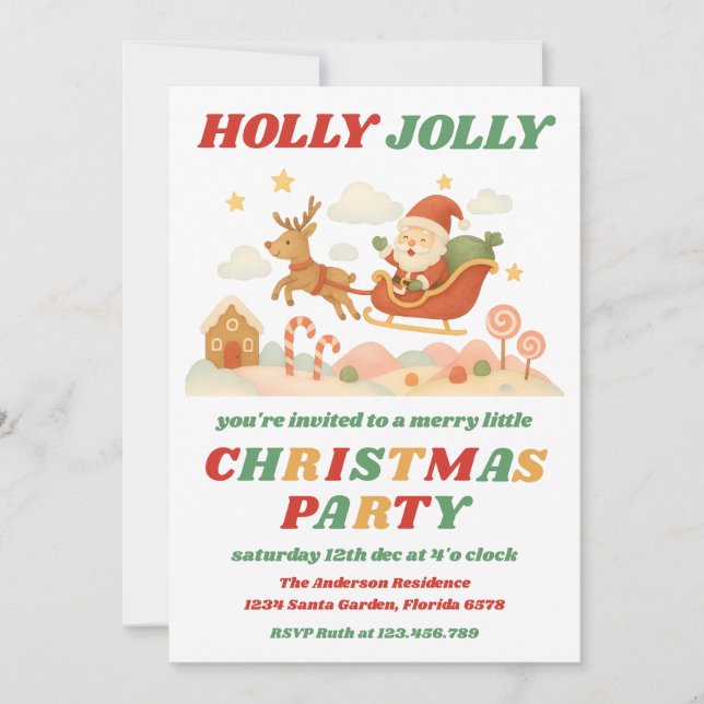 Invitación Retro Holly Jolly Editable Christmas Party (Anverso)