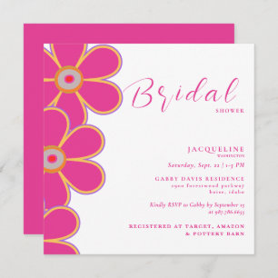 Invitación Retro Hot Pink Floral Square Shower