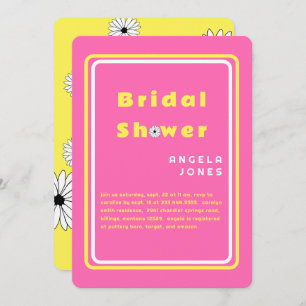 Invitación Retro Hot Pink/Yellow Daisies Bridal Shower Invi