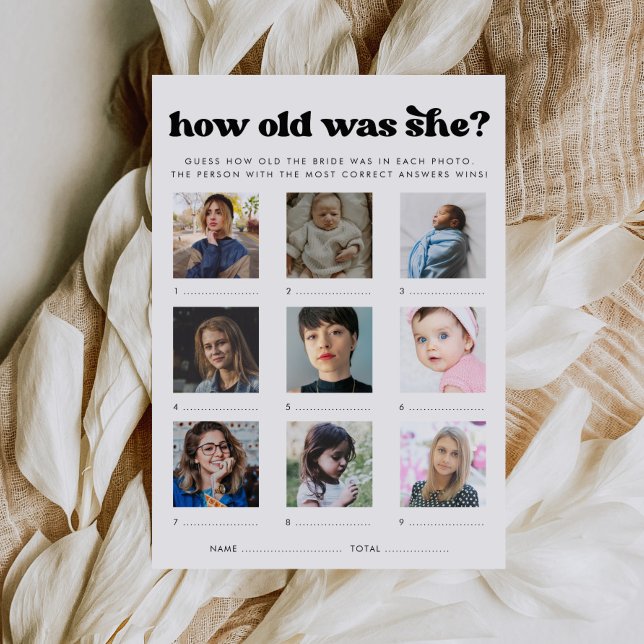 Invitación Retro How Old Was She Bridal Shower Game Card (Subido por el creador)