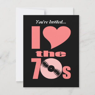 Invitación Retro I Love the 70s   Registro de Vinilo Fiesta d