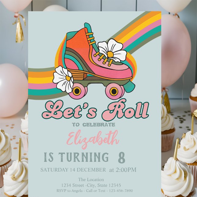 Invitación Retro Ice skates Mint Green Birthday (Subido por el creador)