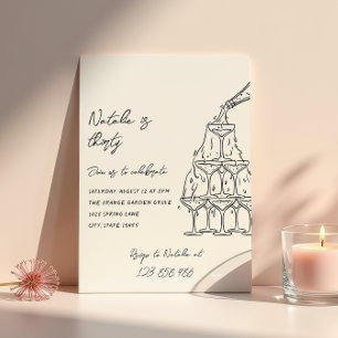 Invitación Retro Ilustrado La Torre De Champagne Treinta Cump