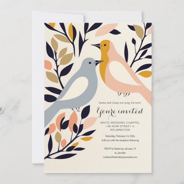 Invitación Retro-inspired love-bird invitation (Anverso)