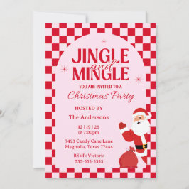 Invitación Retro Jingle And Mingle Christmas Checkerboard Red
