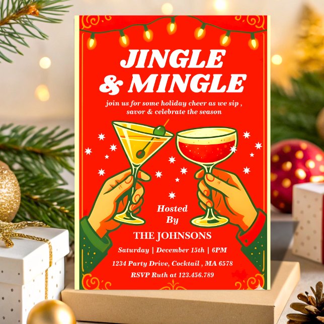 Invitación Retro Jingle & Mingle Christmas Cocktail Party (Subido por el creador)