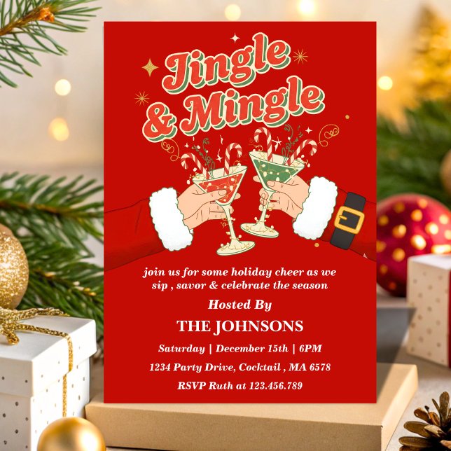 Invitación Retro Jingle & Mingle Editable Christmas Party (Subido por el creador)