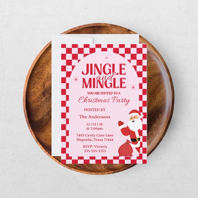 Invitación Retro Jingle y Mingle Navidad Ajedrezado Rojo (Subido por el creador)