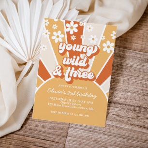 Invitación Retro Joven Salvaje Tres Naranja Quemado Girasol m