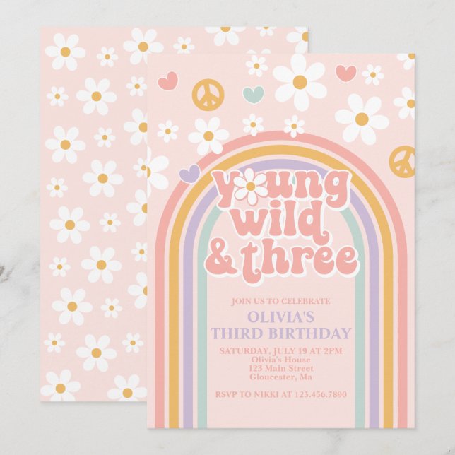 Invitación Retro Joven Salvaje y Tres Cumpleaños 3 (Anverso / Reverso)