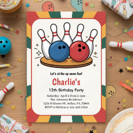 Invitación Retro Kids Bowling Birthday Party