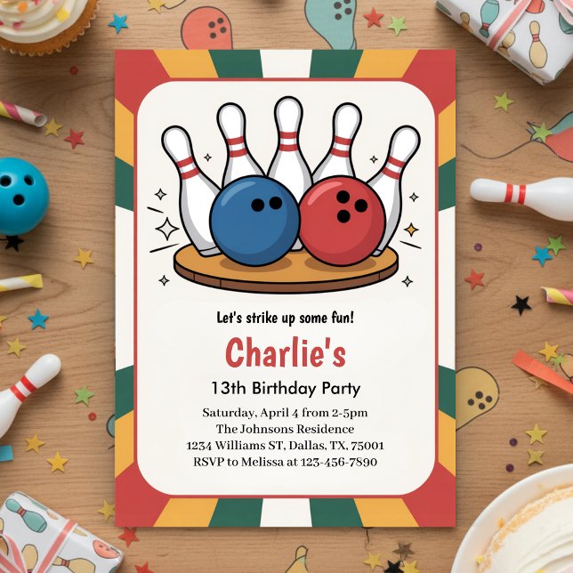 Invitación Retro Kids Bowling Birthday Party (Subido por el creador)