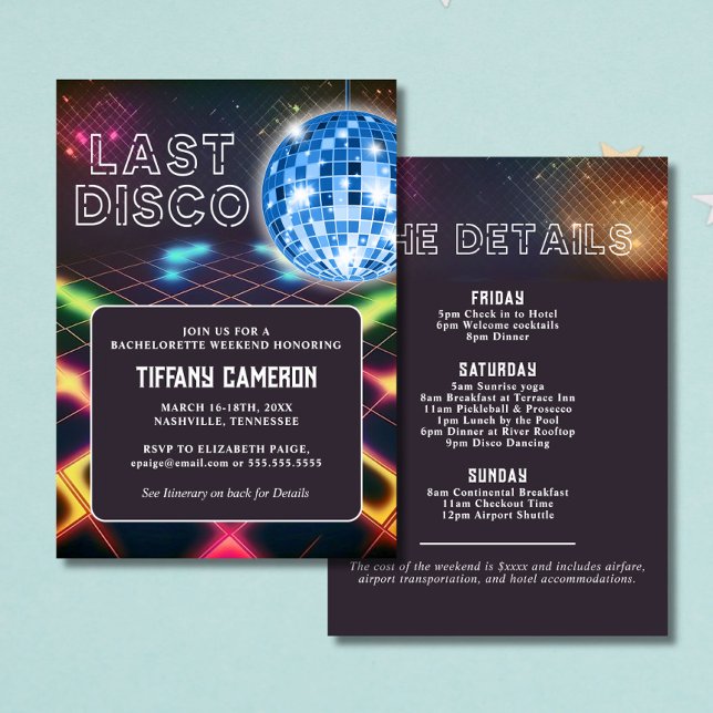 Invitación Retro Last Disco Bachelorette Weekend (Subido por el creador)