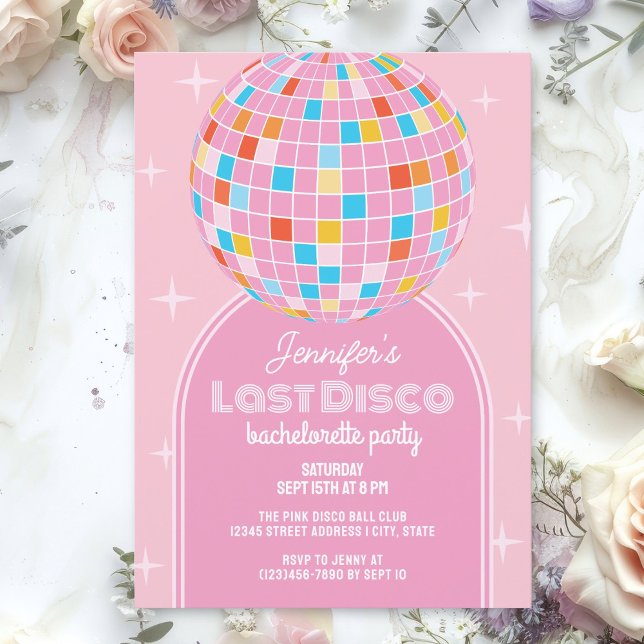 Invitación Retro Last Disco Cute Arco Rosa Fiesta de Bachelor (Subido por el creador)