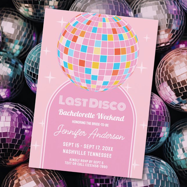 Invitación Retro Last Disco Pink Arch Bachelorette Weekend (Subido por el creador)
