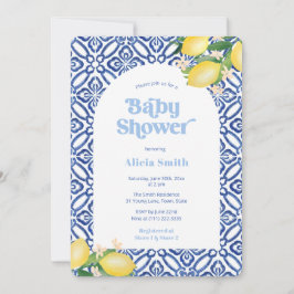 Invitación Retro Lemons Blue Tiles Boy Fiesta de Baby Shower