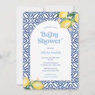 Invitación Retro Lemons Blue Tiles Boy Fiesta de Baby Shower
