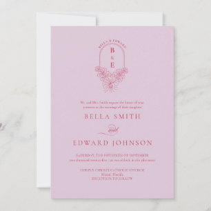 Invitación Retro Lilac Magenta Monograma Floral Boda