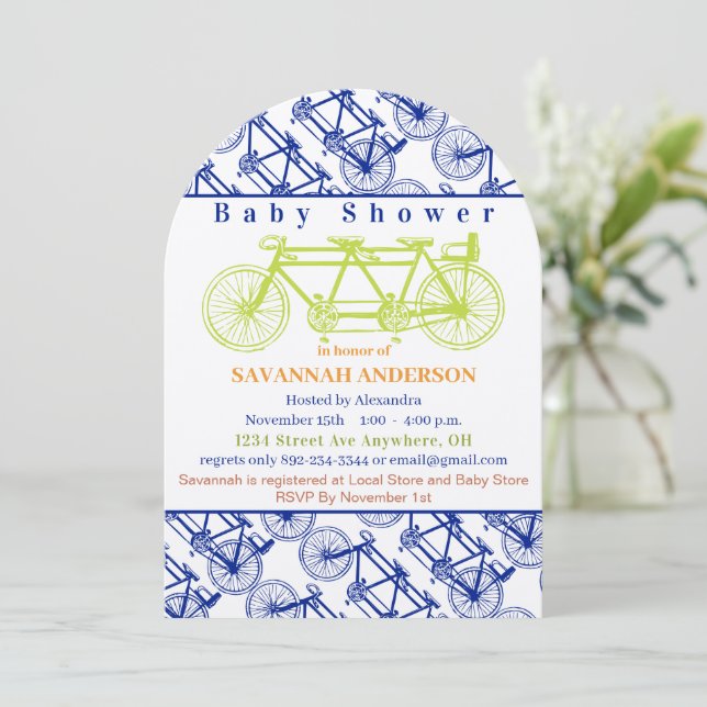 Invitación Retro Lime Baby Hace Tres Bicicletas Baby Shower (Anverso de pie)