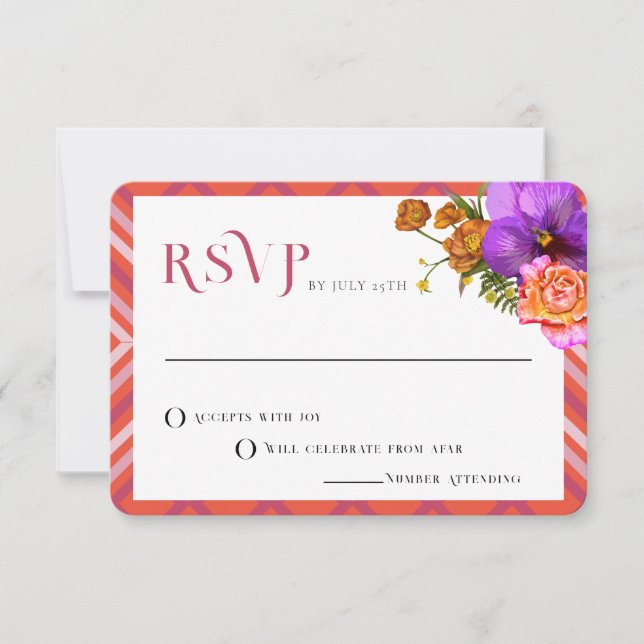 Invitación Retro Lines Floral Magenta Fuchsia Wedding RSVP (Anverso)