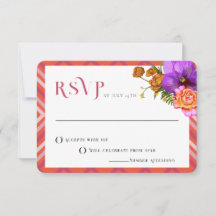 Retro Lines Floral Magenta Fuchsia Wedding RSVP