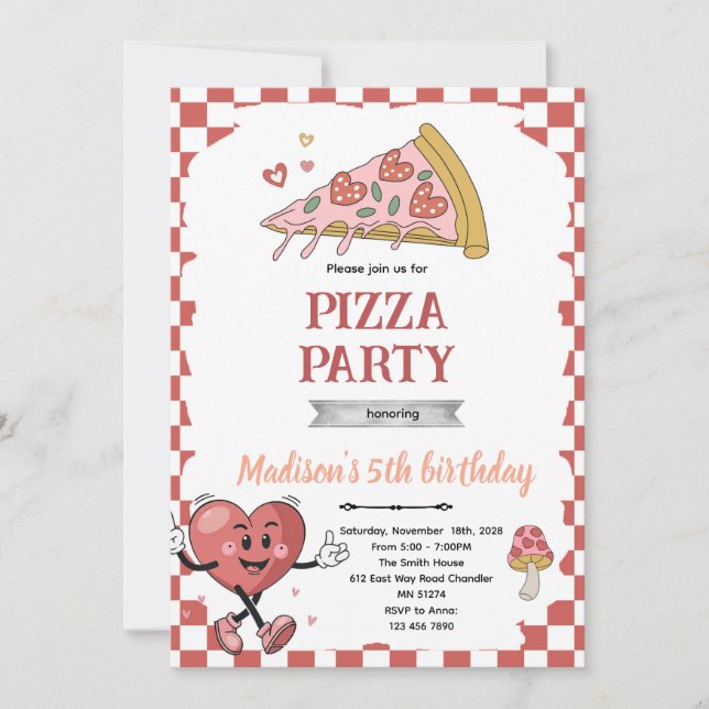 Invitación Retro love you two pizza invitation (Anverso)
