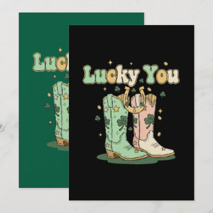 Invitación Retro Lucky You Botas de Vaquero Día de San Patric