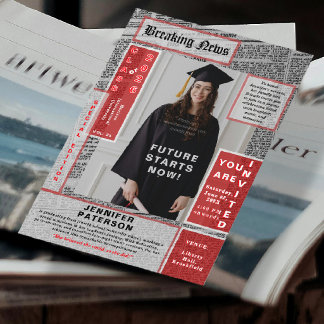 Invitación Retro Magazine Cover Newspaper Style Graduation 