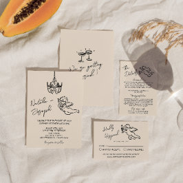 Invitación Retro Mano dibujada Cupid Cupido Boda quirky