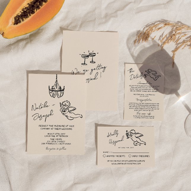 Invitación Retro Mano dibujada Cupid Cupido Boda quirky (Subido por el creador)