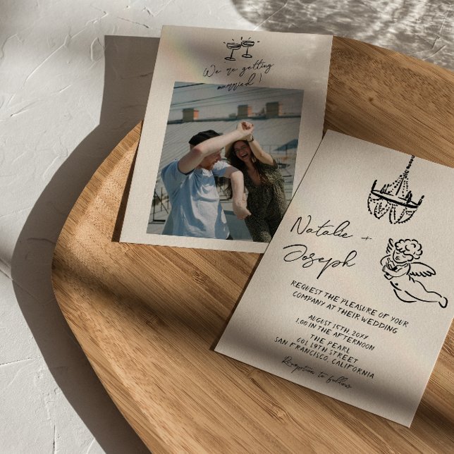 Invitación Retro Mano dibujada Cupido Boda de Moda fotográfic (Subido por el creador)