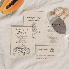 Invitación Retro Mano dibujada Diversión Escrita Quirky Boda 