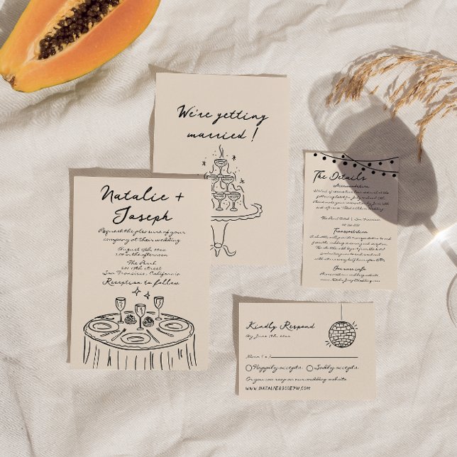 Invitación Retro Mano dibujada Diversión Escrita Quirky Boda  (Subido por el creador)