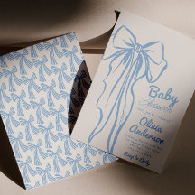 Retro mano dibujada Dusty Blue Bow Boy Baby Shower