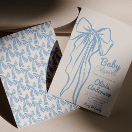 Invitación Retro mano dibujada Dusty Blue Bow Boy Baby Shower
