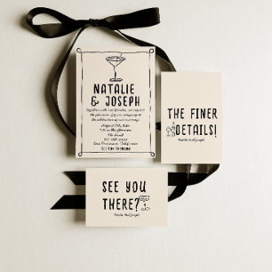 Invitación Retro Mano Dibujando Cóctel Escrito Quirky Boda