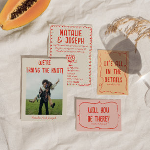 Invitación Retro Mano Dibujante Funky Boda único y quirky