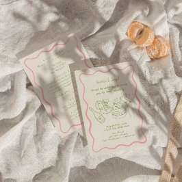 Invitación Retro Mano Dibujó Funky Moderno Todo En Un Boda