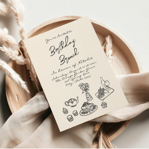 Invitación Retro Mano Escrita Quirky Brunch Cumpleaños