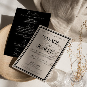 Invitación Retro Marfil Negro Dinero Antiguo Todo En Uno Boda