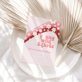 Invitación Retro margarita Joven Salvaje Tercer cumpleaños