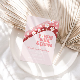 Invitación Retro margarita Joven Salvaje Tercer cumpleaños