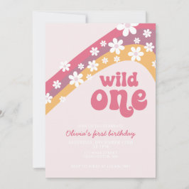 Invitación Retro margarita salvaje boho floral primer cumplea