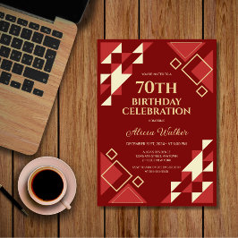 Invitación Retro Maroon Beige Triángulo Geométrico Cumpleaños