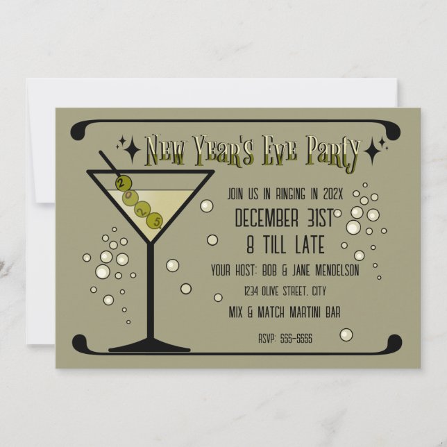 Invitación Retro Martini 2025 New Year's Eve (Anverso)