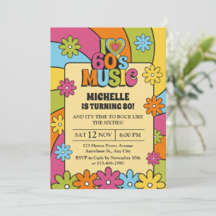 Invitación Retro Me encanta la música de los 60 Cumpleaños 80