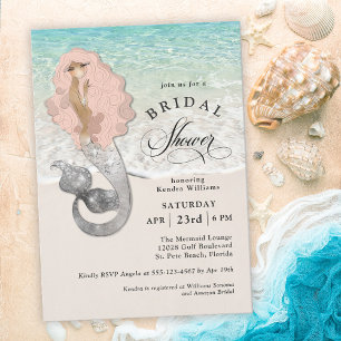 Invitación Retro Mermaid Beach Tema Bridal Shower
